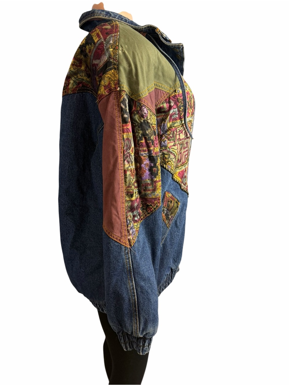Vintage Weathered Blues Denim Jacket tapestry Patchwork - Picture 10 of 11